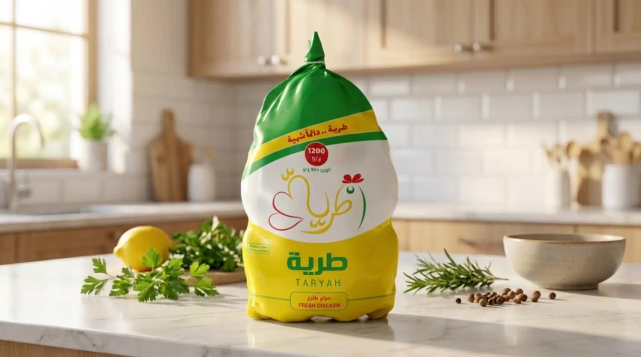 عبوة دجاج طرية طازج على طاولة مطبخ